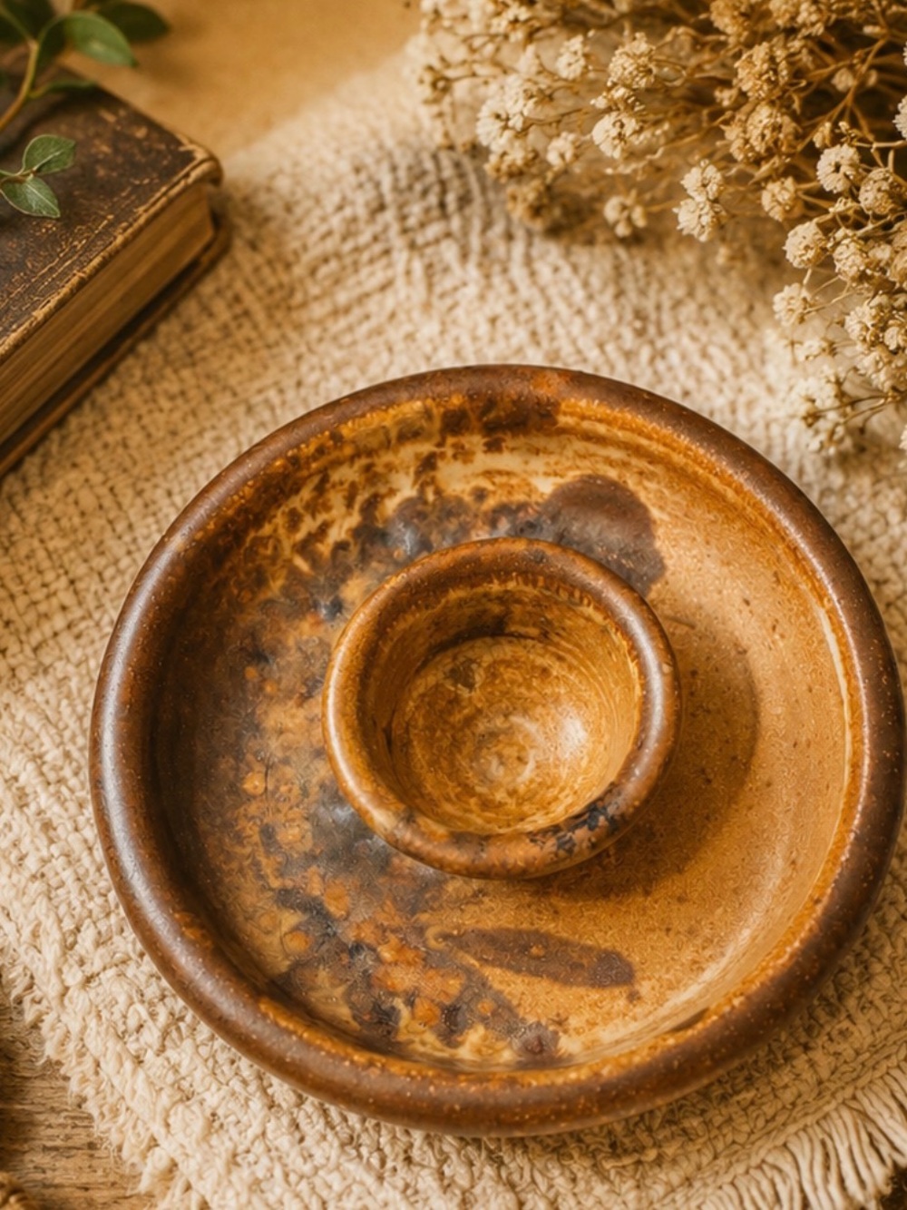 Vintage Studio Pottery Candle Holder Rustic Boho Incense Catchall Dish
